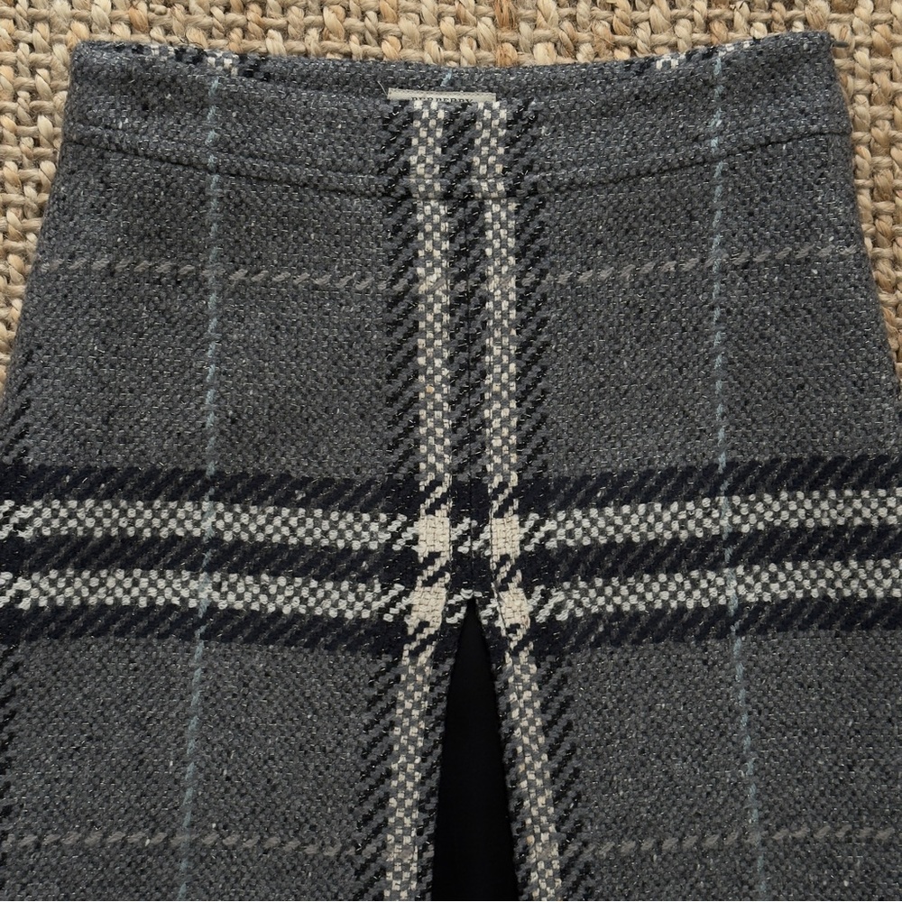 BURBERRY plaid Front-& Back Slit Wool Blend Skirt - Gray - Picture 2 of 16